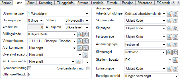 Nettolønnsavtale Person med nettolønnsavtale må merkes med N i feltet Offshore- /Nettol i meny Person ajourhold Personinformasjon Lønn.