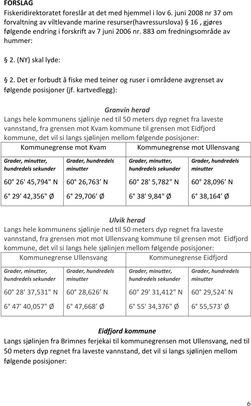 Det er forbudt å fiske med teiner og ruser i områdene avgrenset av følgende posisjoner (jf.