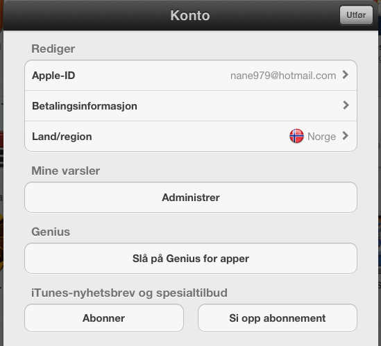 Apple krever at du registrer deg med fult navn, e-post- og bostedsadresse, samt bankkortet ditt. Dette fordi flere app er er betalingsapp er og på denne måten vil handelen gå raskere.