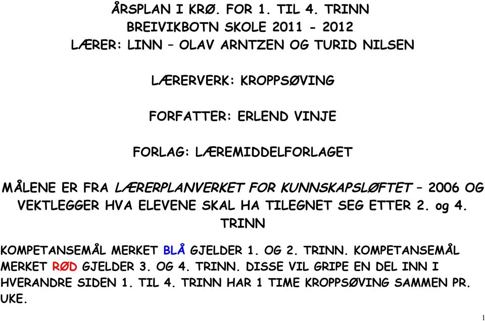 FORLAG: LÆREMIDDELFORLAGET MÅLENE ER FRA LÆRERPLANVERKET FOR KUNNSKAPSLØFTET 2006 OG VEKTLEGGER HVA ELEVENE SKAL HA TILEGNET