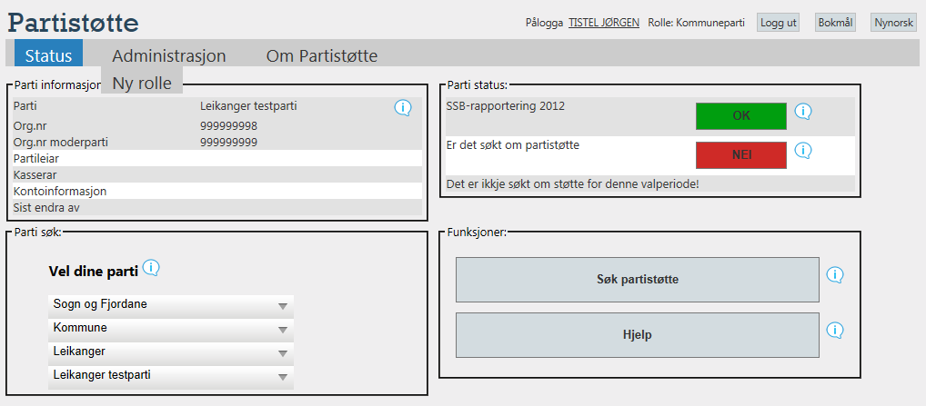 INNLOGGING Du kan no logge inn i partiportalen via denne lenka: https://parti.fylkesmannen.