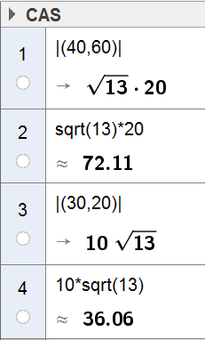 d Vi legger vektorene og likningen i CAS. Vinkelen α mellom vektorene er 153,4. 6.