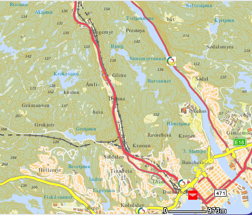 Jernbaneverket Network Statement 2016 Side/Page: 23 av/of 47 Kart over området / Map(s) of the area (Langemyr, Kristiansand)