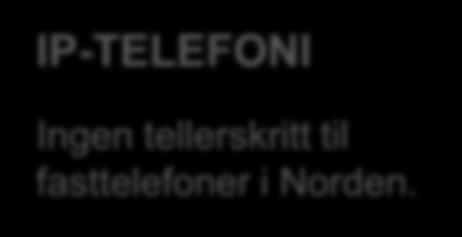 DIGITAL-TV Over 200 tv-kanaler, 2000 filmer, PVR, fotballportal m.m. IP-TELEFONI Ingen tellerskritt til fasttelefoner i Norden.