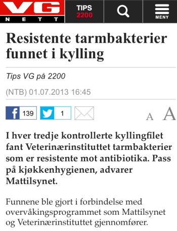 Resistente bakterier i mat er i