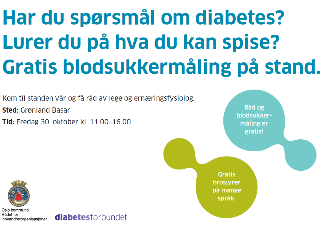 Samarbeid med Diabetesforbundet om Testing-stand på Grønland torg Testing-stand på Grønland torg i sommer var resultatet av samarbeid mellom rådet og Diabetesforbundet som var grunnlag for å