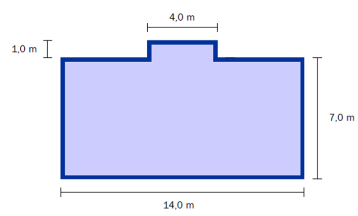 E3 (Høst 2012, Del 2) Svein skal bygge hytte. Han skal lage grunnmur og gulv av betong. Se figuren ovenfor. Det mørkeblå området er grunnmuren. Denne skal være 0,25 m bred.