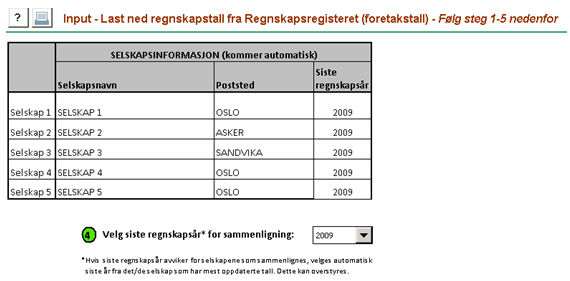 1 - Input Med dette benchmarkingsverktøyet kan du sammenligne inntil fem selskaper for tre regnskapsår.