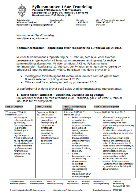 Brev med forventninger fram til rapportering 1.