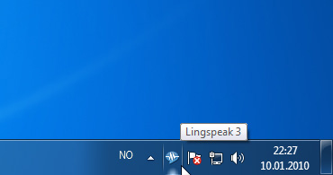 Hovedvinduet Lingspeak-ikonet i systemstatusfeltet (her vist i Windows 7) Du åpner hovedvinduet ved å klikke på