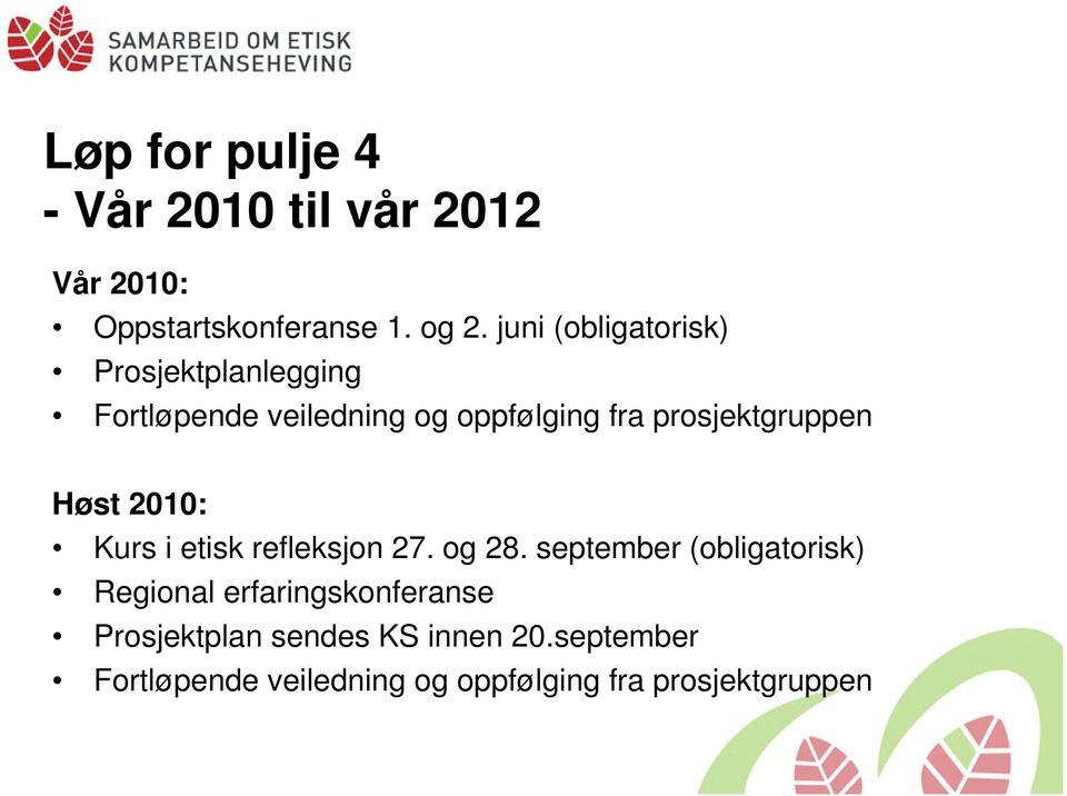 prosjektgruppen Høst 2010: Kurs i etisk refleksjon 27. og 28.