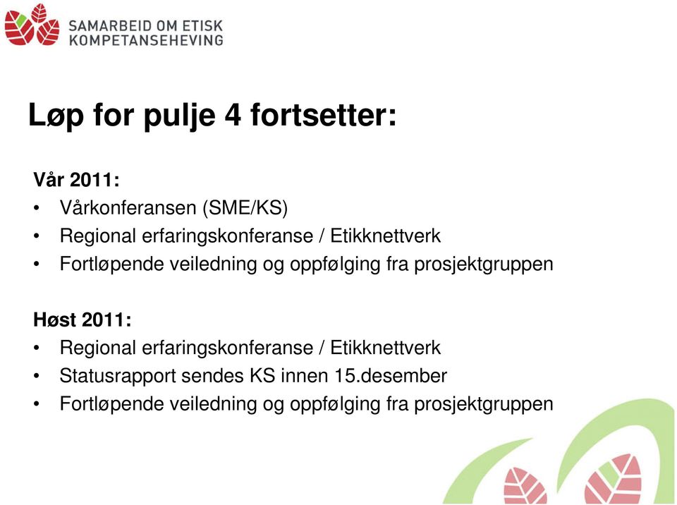 prosjektgruppen Høst 2011: Regional erfaringskonferanse / Etikknettverk