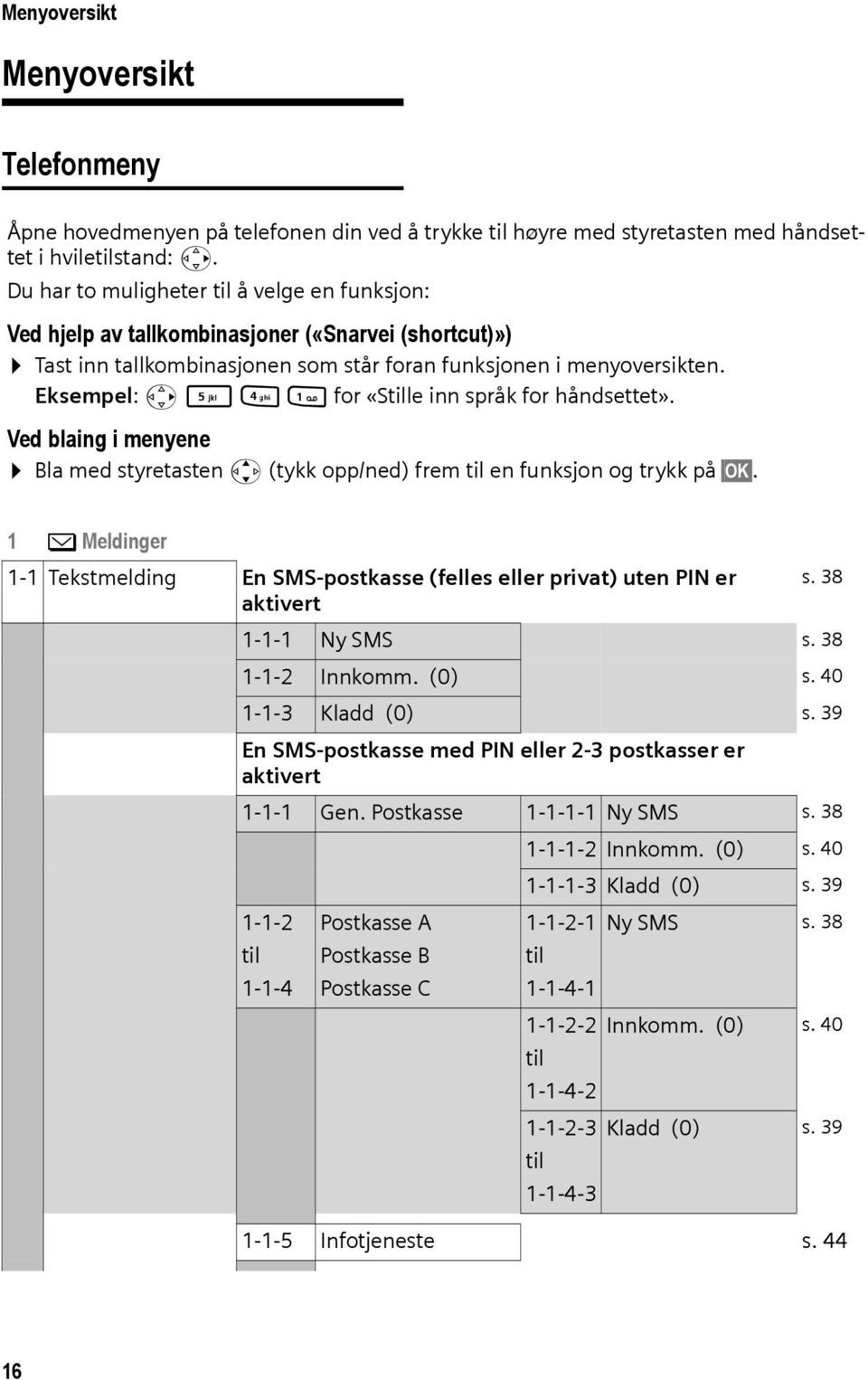 Eksempel: v 541 for «Stille inn språk for håndsettet». Ved blaing i menyene Bla med styretasten q (tykk opp/ned) frem til en funksjon og trykk på OK.