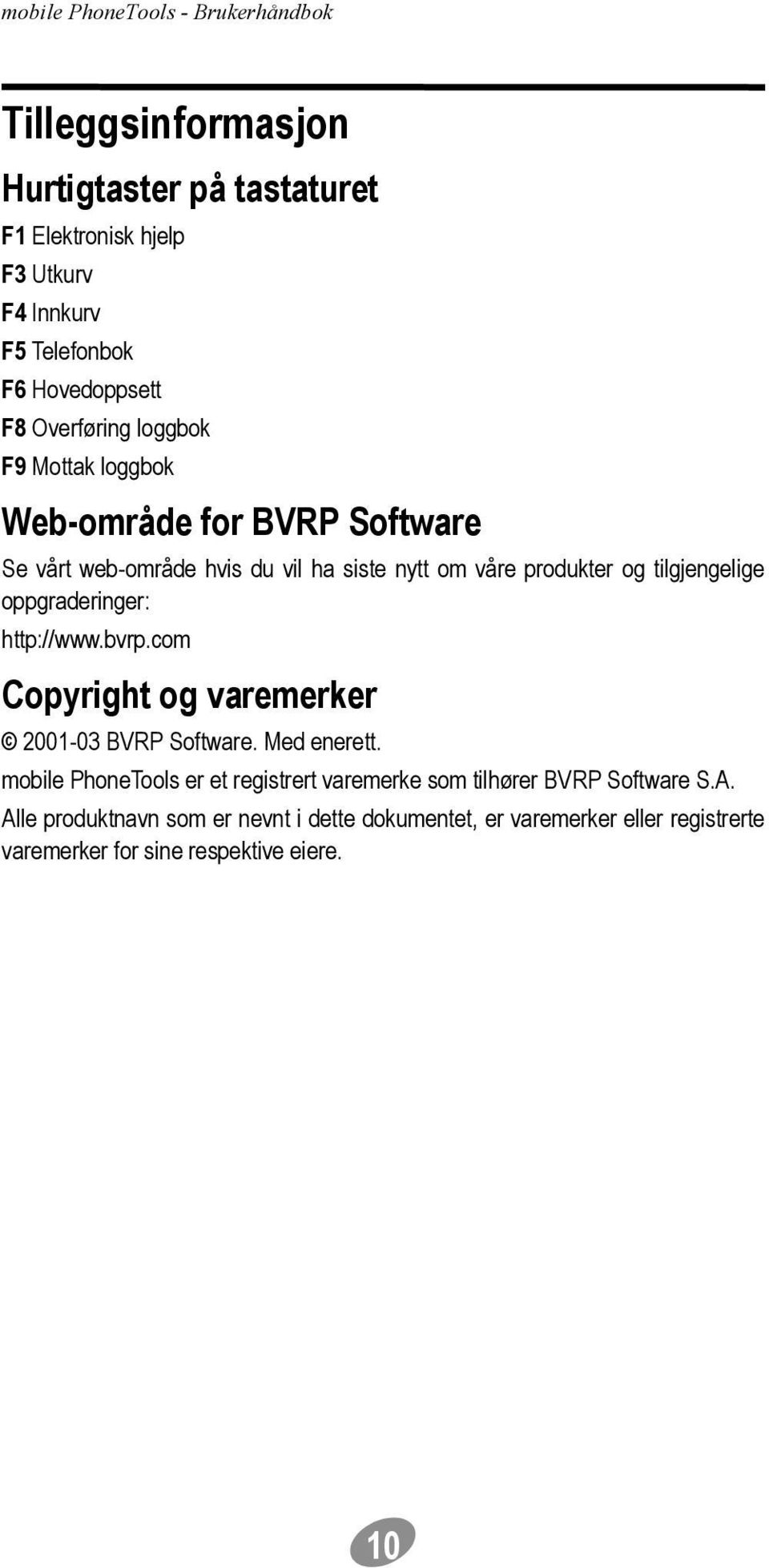 oppgraderinger: http://www.bvrp.com Copyright og varemerker 2001-03 BVRP Software. Med enerett.