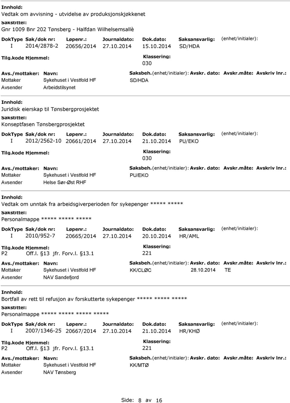 2014 SD/HDA 030 SD/HDA Arbeidstilsynet nnhold: Juridisk eierskap til Tønsbergprosjektet Konseptfasen Tønsbergprosjektet 2012/2562-10 