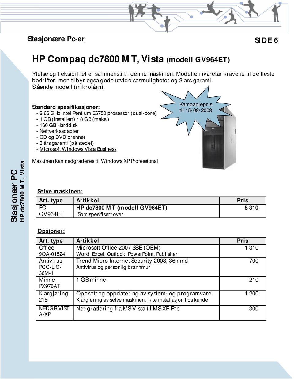 Standard spesifikasjoner: - 2,66 GHz Intel Pentium E6750 prosessor (dual-core) - 1 GB (installert) / 8 GB (maks.