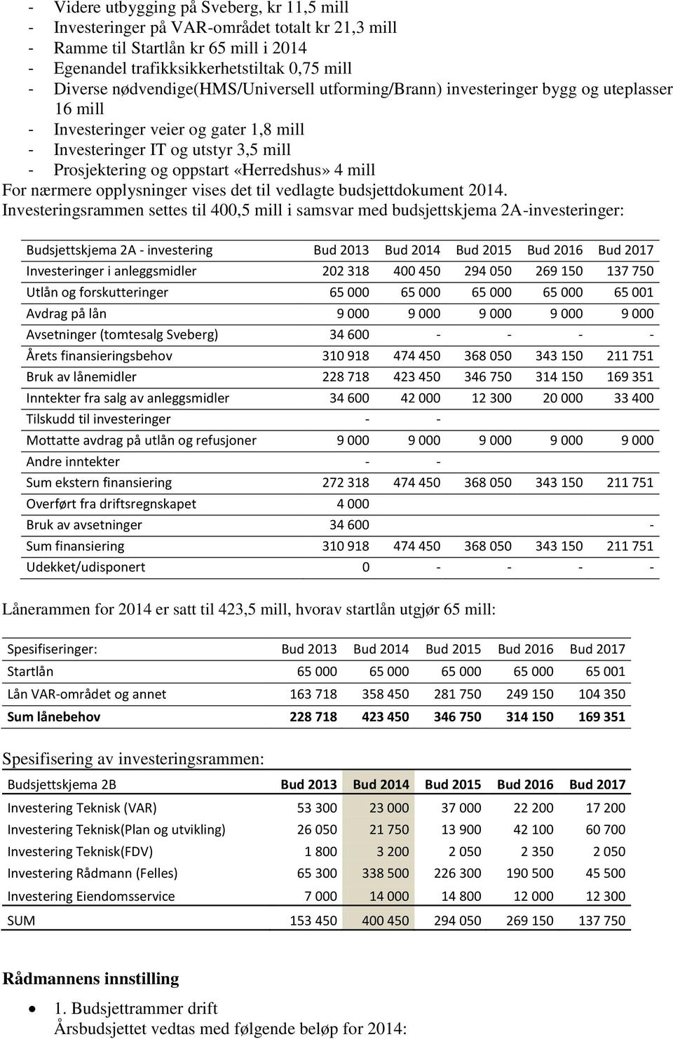 «Herredshus» 4 mill For nærmere opplysninger vises det til vedlagte budsjettdokument 2014.