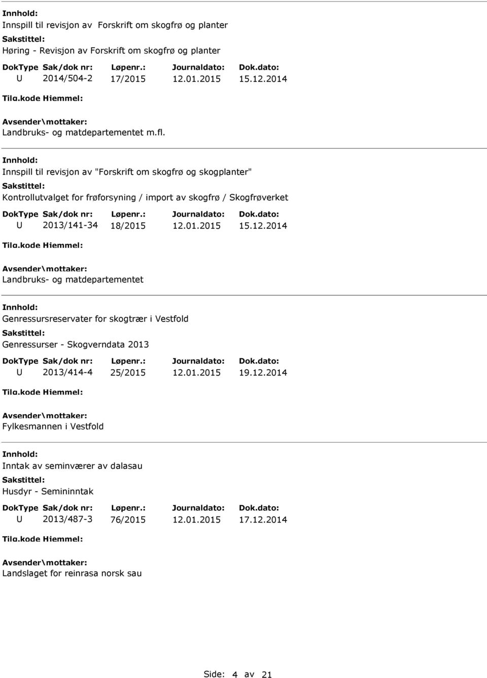 nnspill til revisjon av "Forskrift om skogfrø og skogplanter" Kontrollutvalget for frøforsyning / import av skogfrø / Skogfrøverket 2013/141-34 18/2015 15.12.