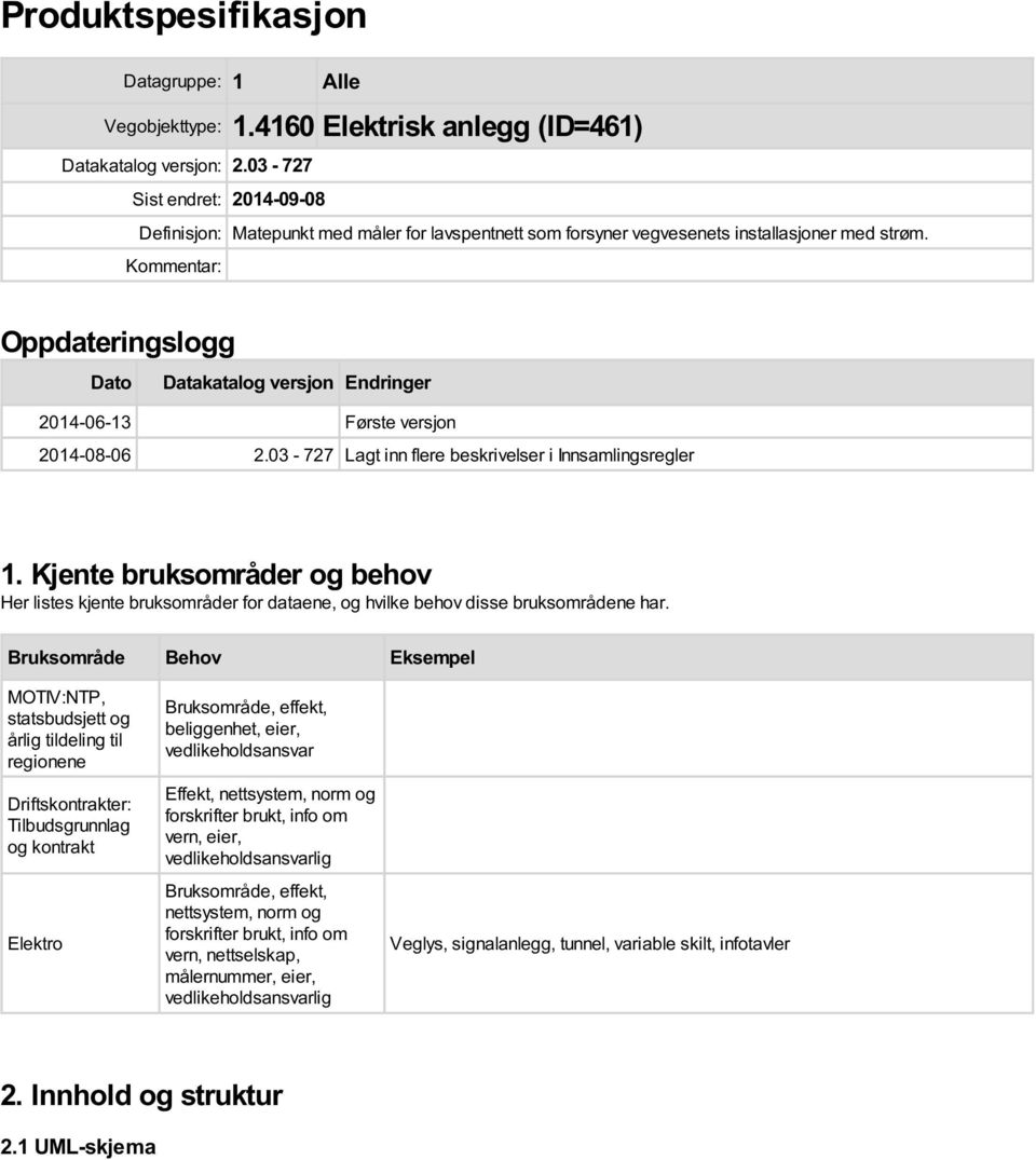 Kommentar: Oppdateringslogg Dato Datakatalog versjon Endringer 2014-06-13 Første versjon 2014-08-06 2.03-727 Lagt inn flere beskrivelser i Innsamlingsregler 1.