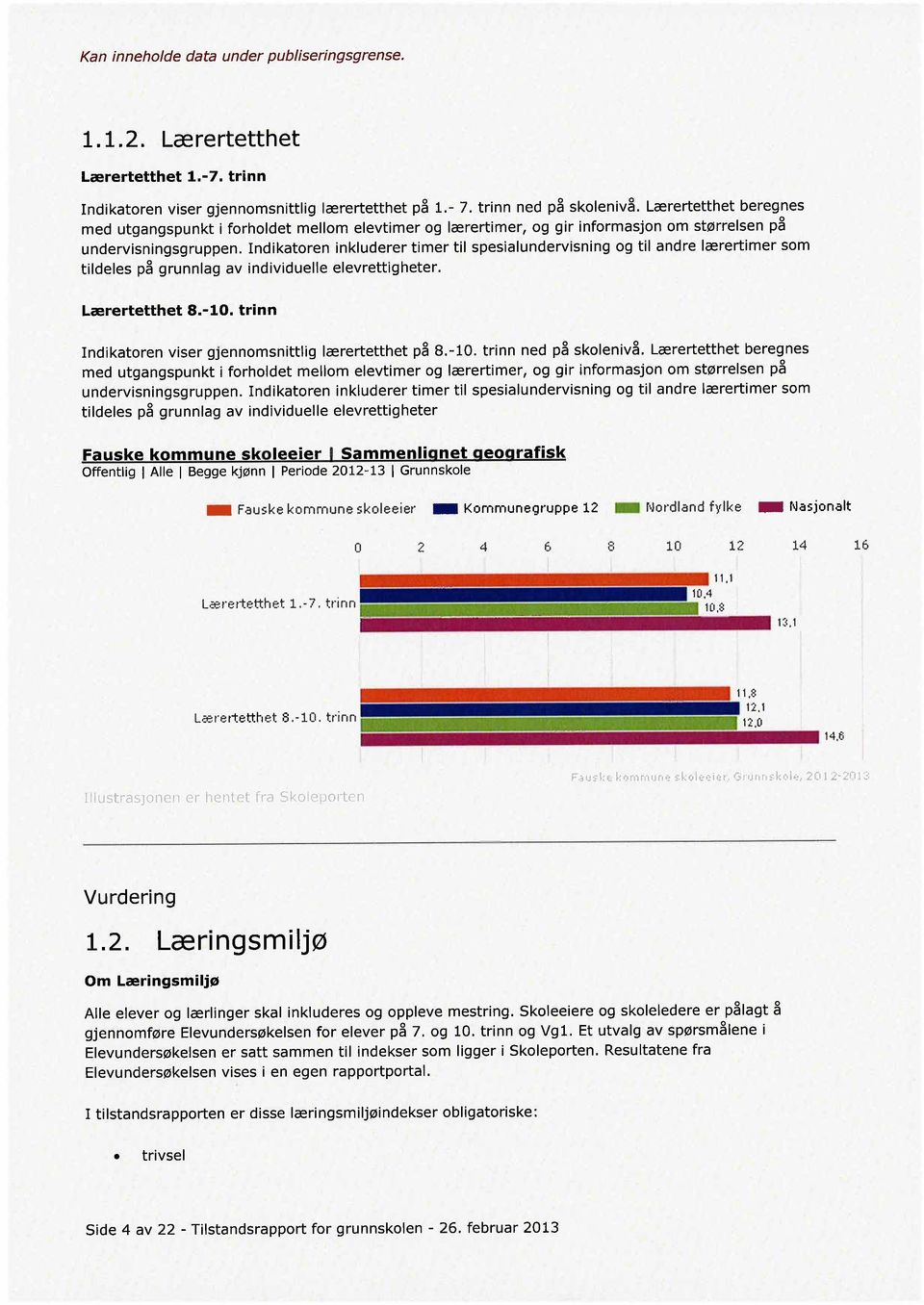 Indikatoren inkluderer timer til spesialundervisning og til andre lærertimer som tildeles på grunnlag av individuelle elevrettigheter. Lærertetthet 8.-10.