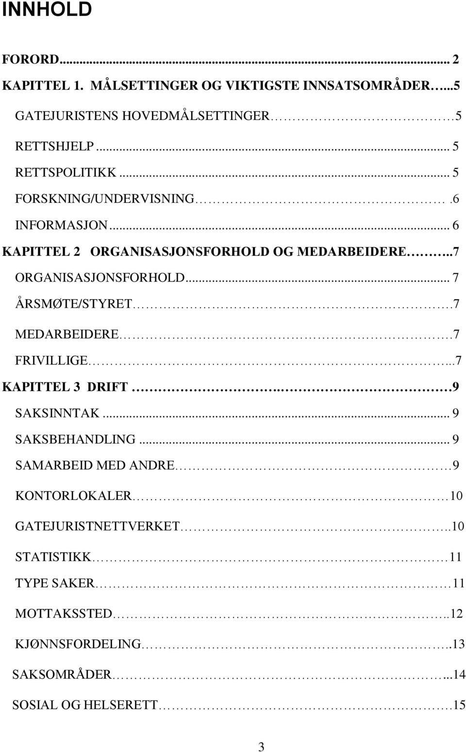 .7 ORGANISASJONSFORHOLD... 7 ÅRSMØTE/STYRET.7 MEDARBEIDERE.7 FRIVILLIGE...7 KAPITTEL 3 DRIFT. 9 SAKSINNTAK... 9 SAKSBEHANDLING.