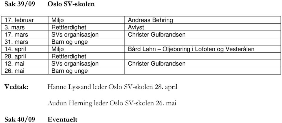 april Miljø Bård Lahn Oljeboring i Lofoten og Vesterålen 28. april Rettferdighet 12.