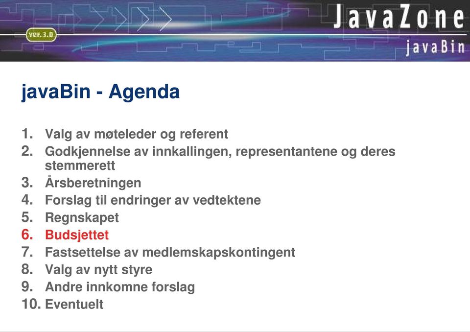 Årsberetningen 4. Forslag til endringer av vedtektene 5. Regnskapet 6.