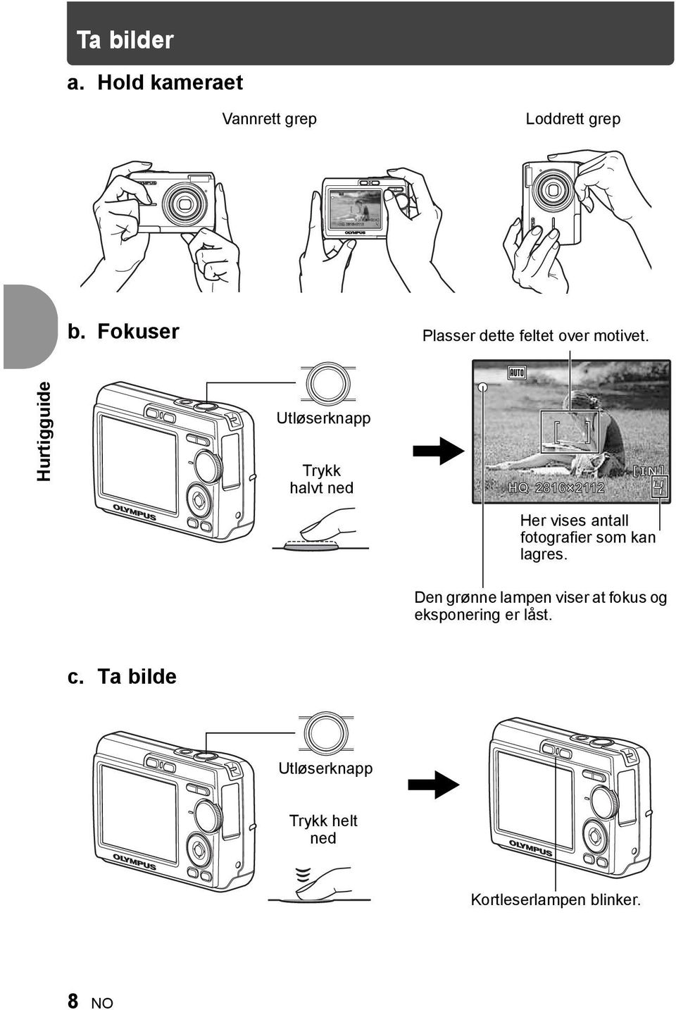 Hurtigguide Utløserknapp Trykk halvt ned [ ] HQ 2816 21122112 [IN] 4 Her vises antall