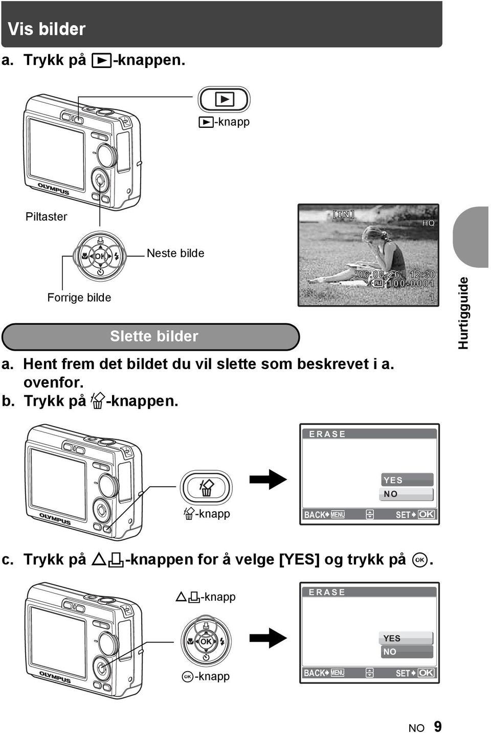 ovenfor. b. Trykk på S-knappen. 1 Hurtigguide ERASE YES NO S-knapp BACK MENU SET OK c.