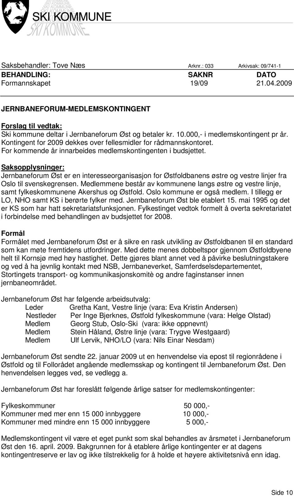 Kontingent for 2009 dekkes over fellesmidler for rådmannskontoret. For kommende år innarbeides medlemskontingenten i budsjettet.