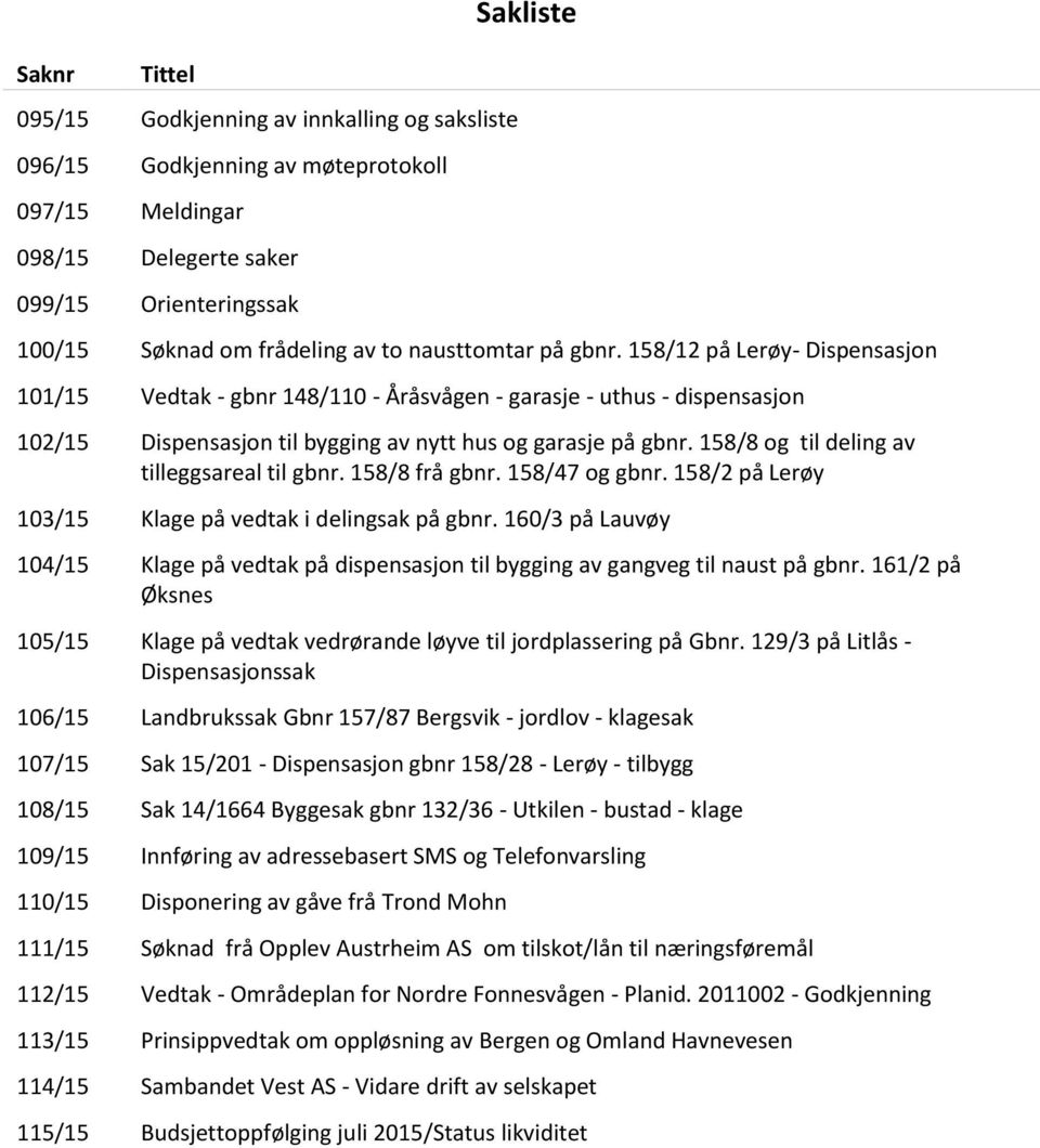 158/8 og til deling av tilleggsareal til gbnr. 158/8 frå gbnr. 158/47 og gbnr. 158/2 på Lerøy 103/15 Klage på vedtak i delingsak på gbnr.