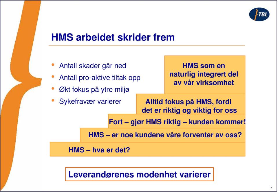 HMS som en naturlig integrert del av vår virksomhet Alltid fokus på HMS, fordi det er