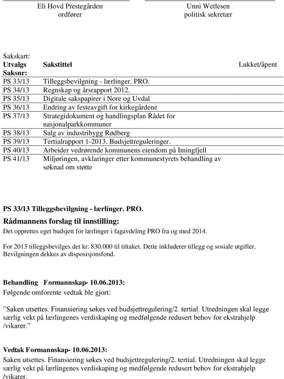 Rødberg PS 39/13 Tertialrapport 1-2013. Budsjettreguleringer.
