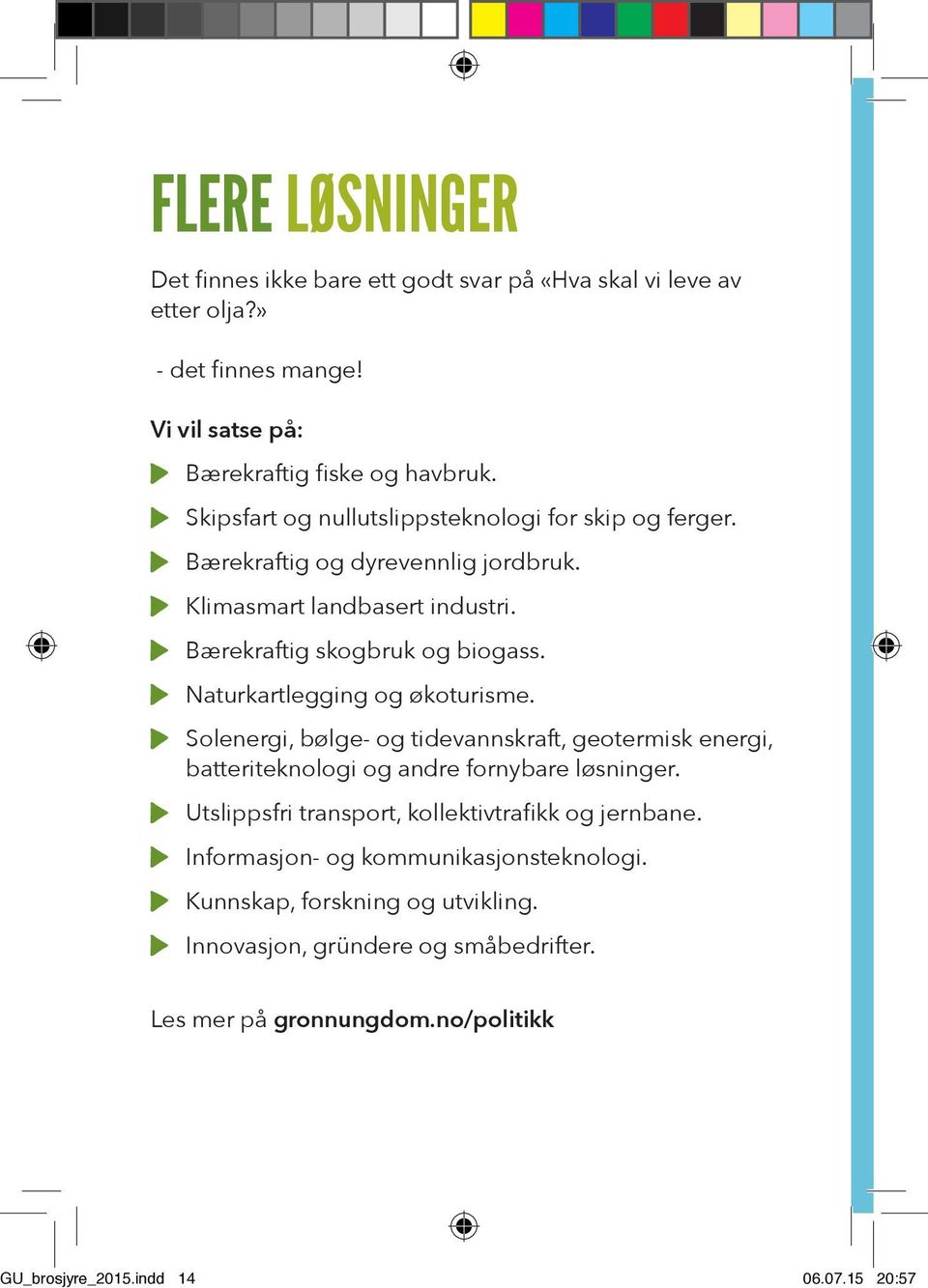 Naturkartlegging og økoturisme. Solenergi, bølge- og tidevannskraft, geotermisk energi, batteriteknologi og andre fornybare løsninger.