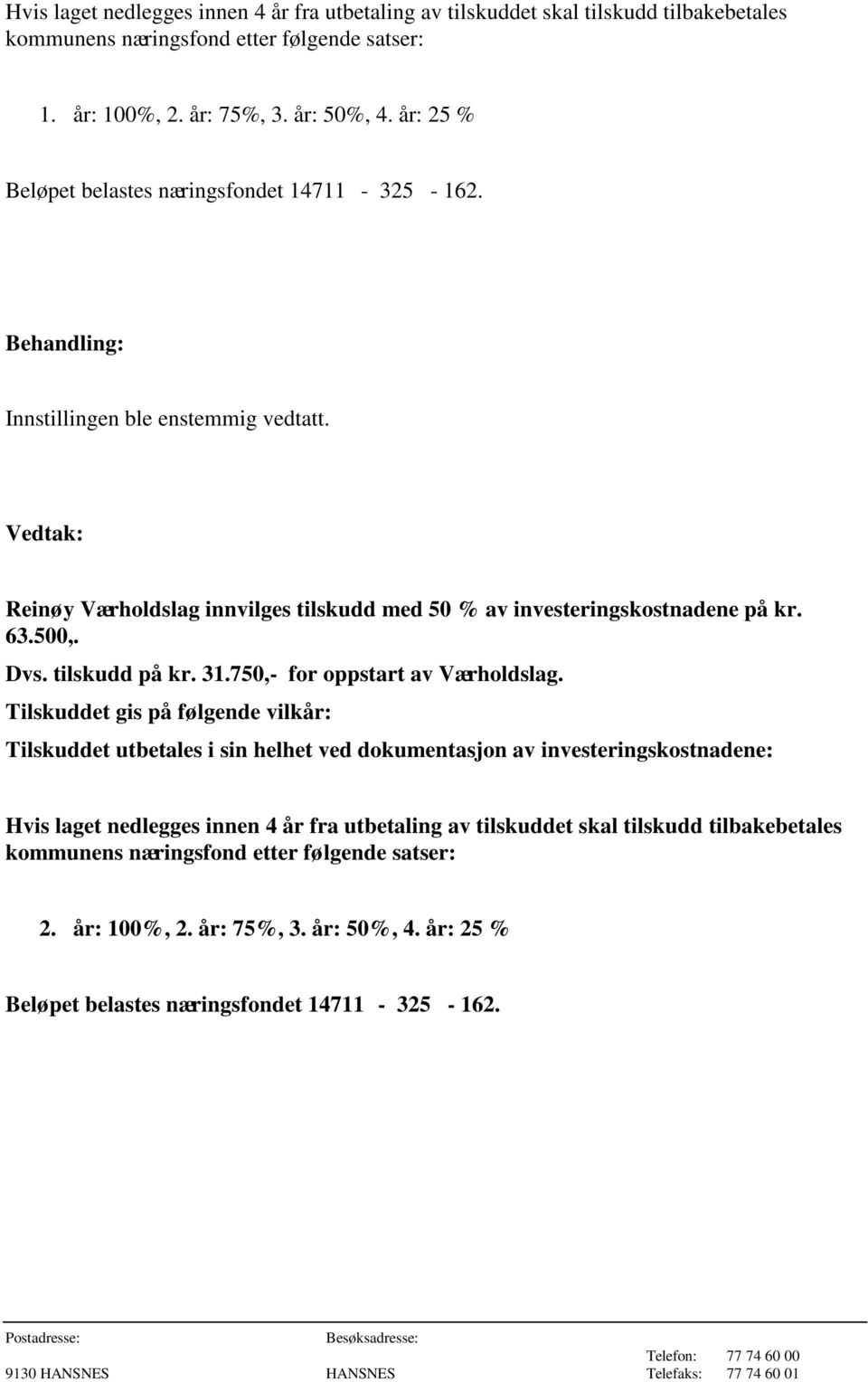 750,- for oppstart av Værholdslag.