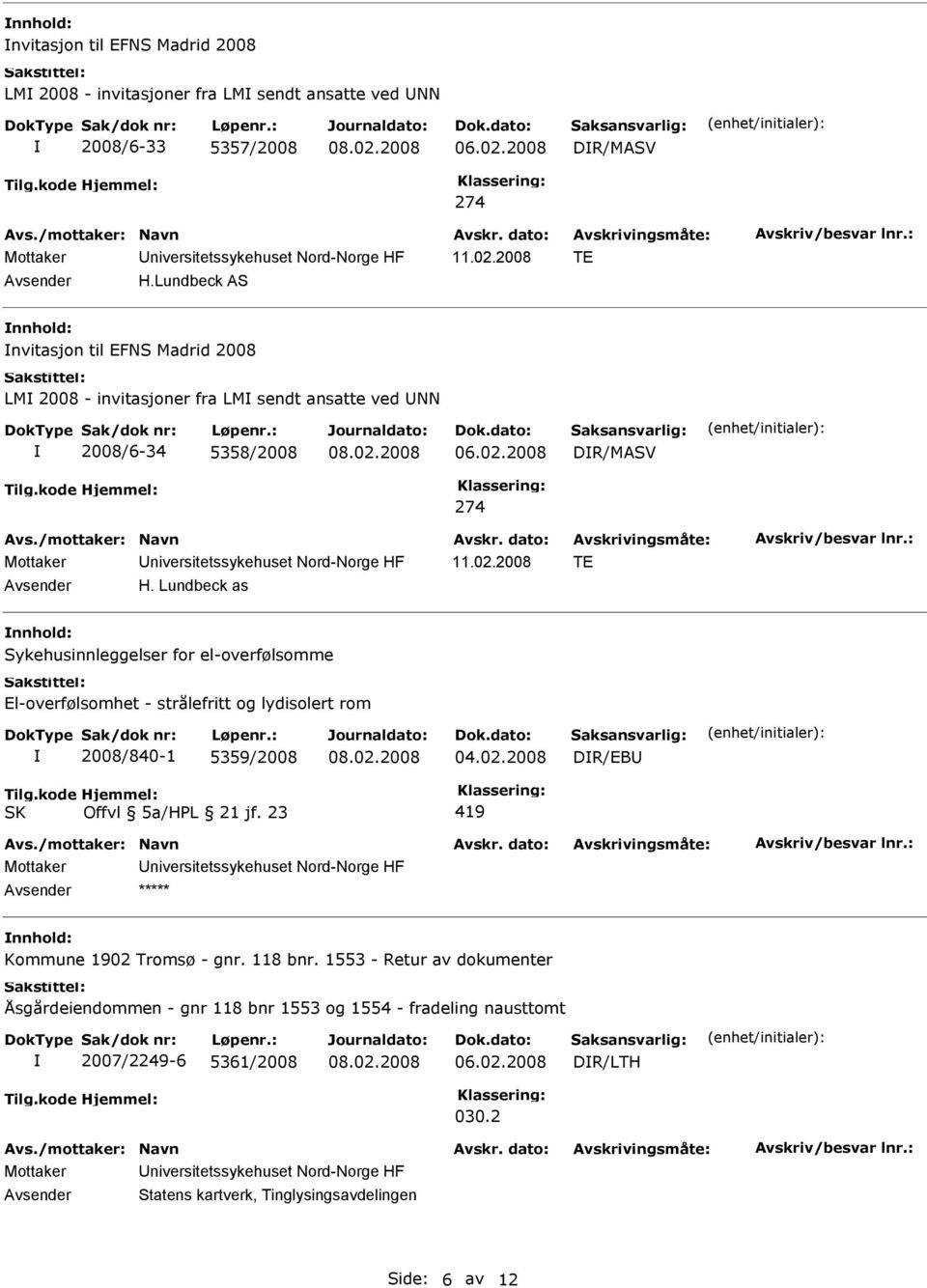 Lundbeck as nnhold: Sykehusinnleggelser for el-overfølsomme El-overfølsomhet - strålefritt og lydisolert rom 2008/840-1 5359/2008 04.02.