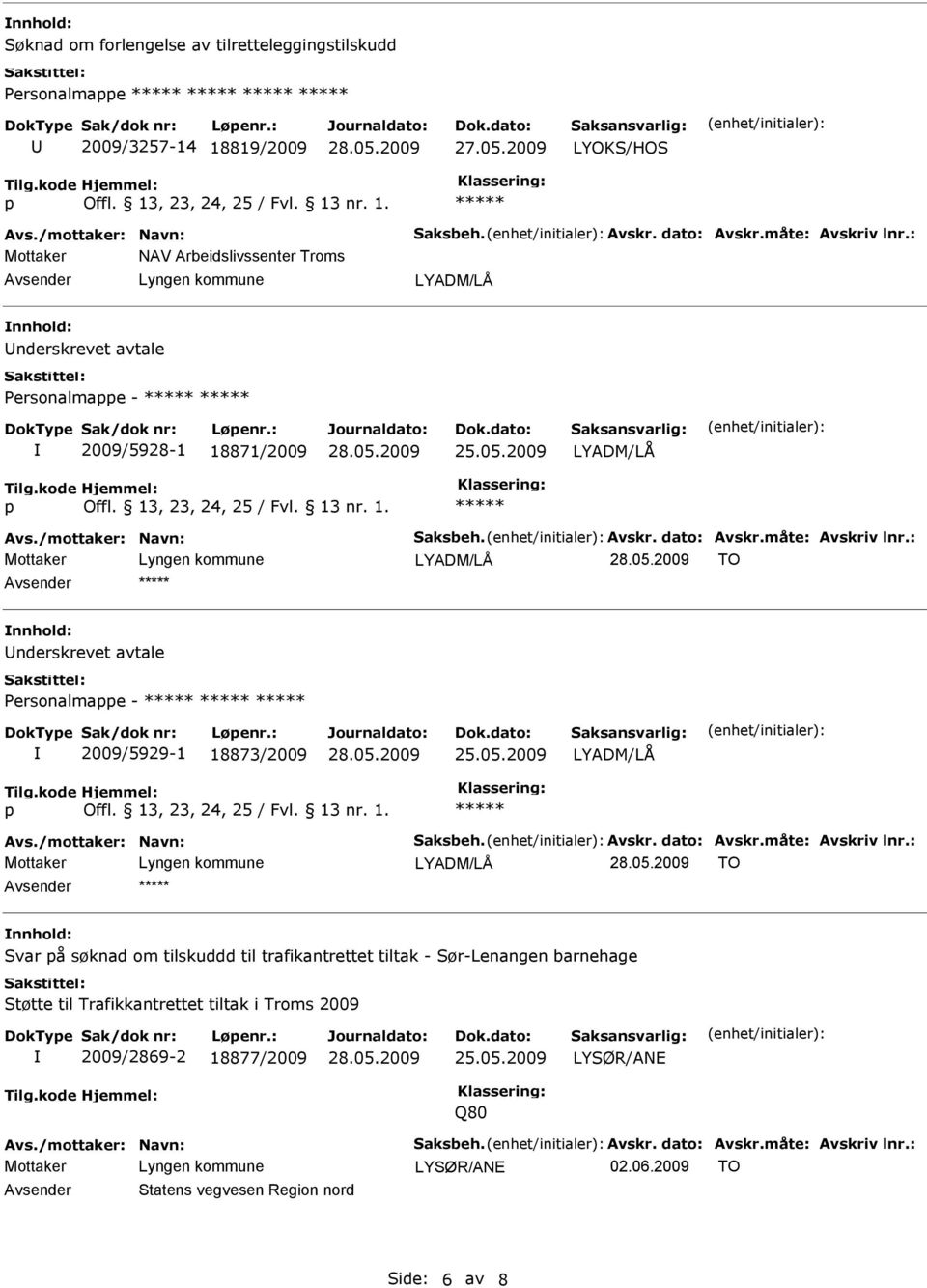 : TO nderskrevet avtale Personalmae - 2009/5929-1 18873/2009 Avs./mottaker: Navn: Saksbeh. Avskr. dato: Avskr.måte: Avskriv lnr.