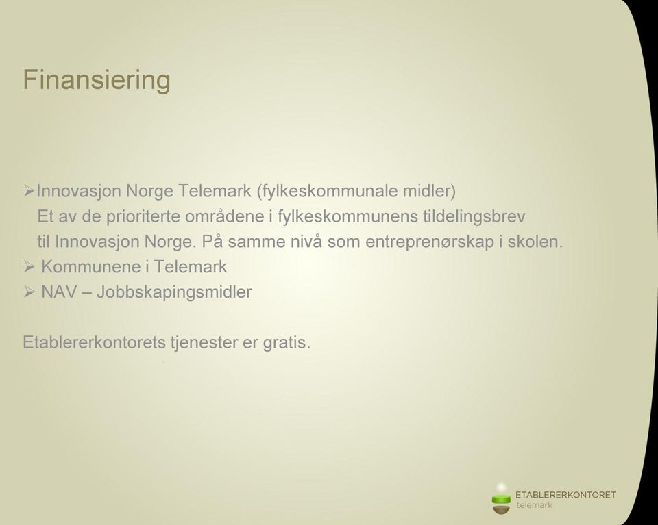 Innovasjon Norge. På samme nivå som entreprenørskap i skolen.