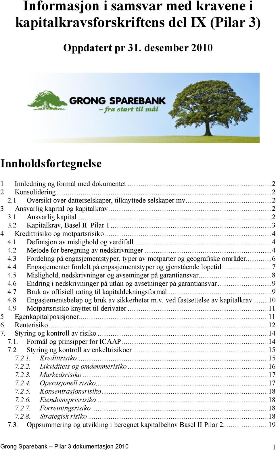 ..3 4 Kredittrisiko og motpartsrisiko...4 4.1 Definisjon av mislighold og verdifall...4 4.2 Metode for beregning av nedskrivninger...4 4.3 Fordeling på engasjementstyper, typer av motparter og geografiske områder.