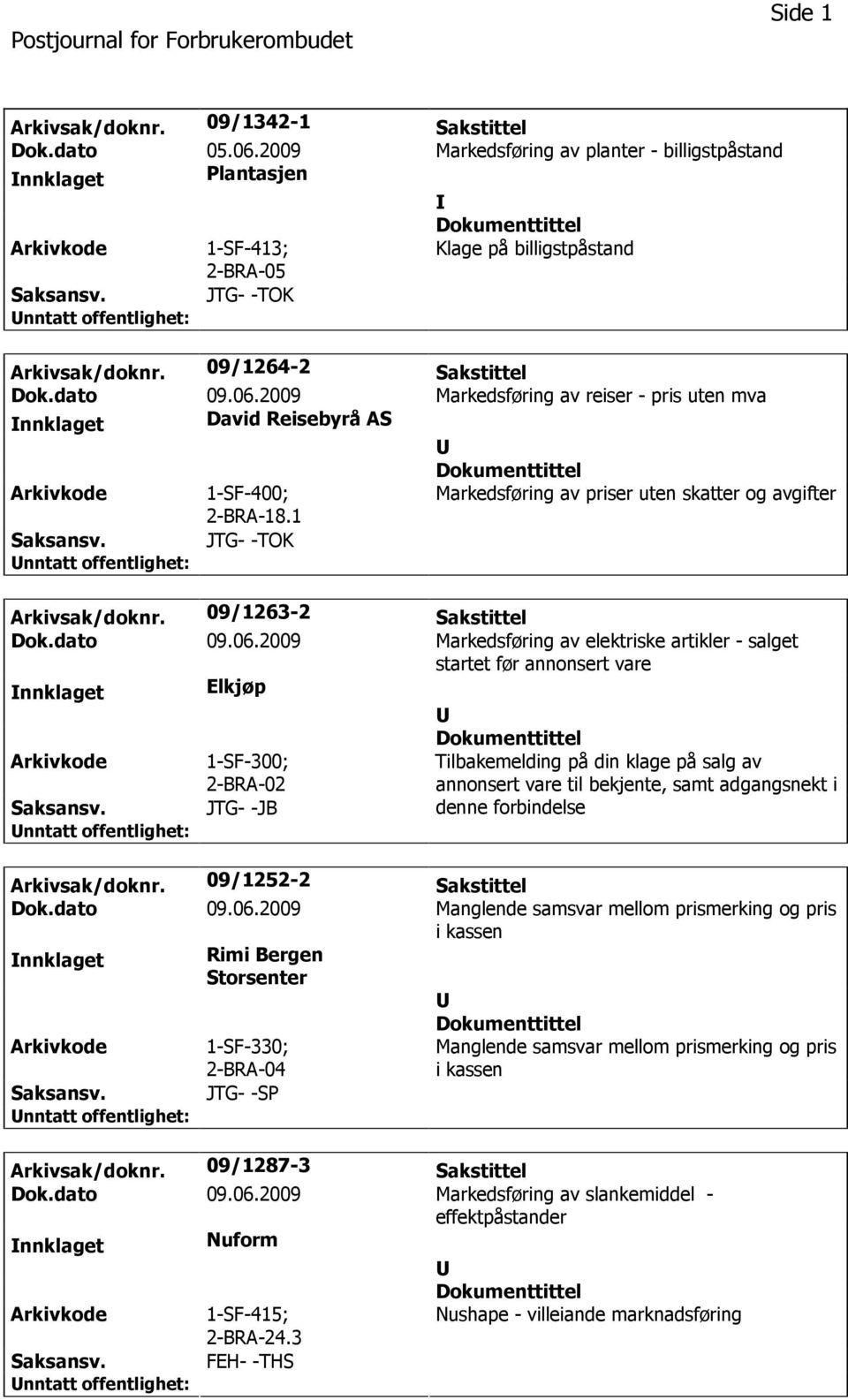 1 Markedsføring av priser uten skatter og avgifter JTG- -TOK Arkivsak/doknr. 09/1263-2 Sakstittel Dok.dato 09.06.