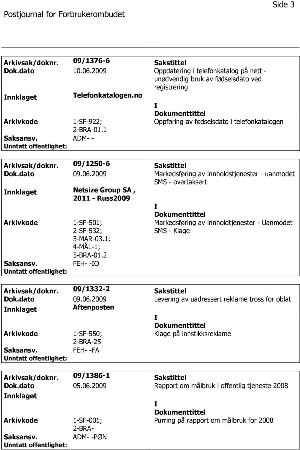 2009 Markedsføring av innholdstjenester - uanmodet SMS - overtaksert nnklaget Netsize Group SA, 2011 - Russ2009 1-SF-501; 2-SF-532; 3-MAR-03.1; 4-MÅL-1; 5-BRA-01.