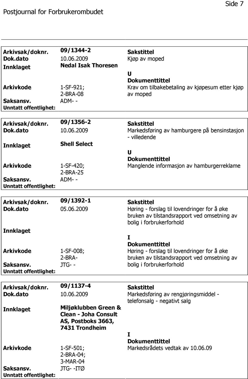 2009 Markedsføring av hamburgere på bensinstasjon - villedende nnklaget Shell Select 1-SF-420; ADM- - Manglende informasjon av hamburgerreklame Arkivsak/doknr. 09/1392-1 Sakstittel Dok.dato 05.06.