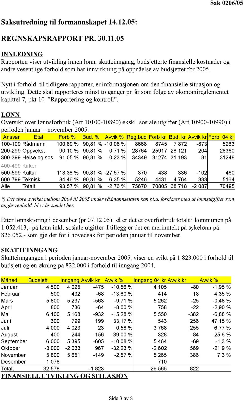 Nytt i forhold til tidligere rapporter, er informasjonen om den finansielle situasjon og utvikling. Dette skal rapporteres minst to ganger pr.