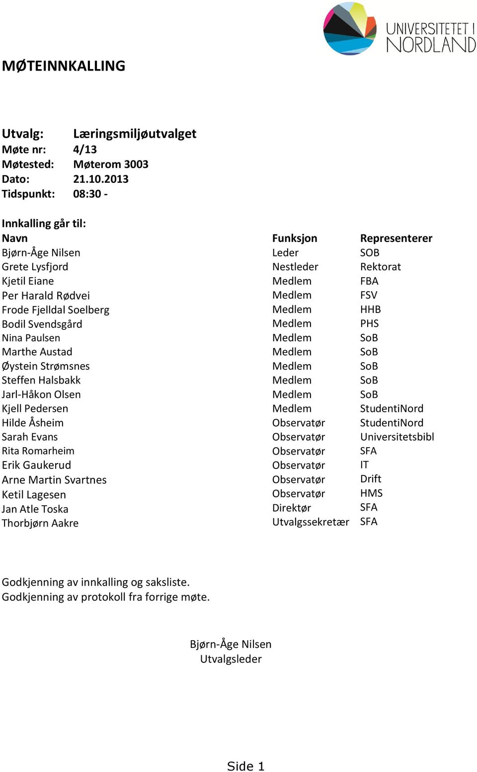 Austad Øystein Strømsnes Steffen Halsbakk Jarl-Håkon Olsen Kjell Pedersen Hilde Åsheim Sarah Evans Rita Romarheim Erik Gaukerud Arne Martin Svartnes Ketil Lagesen Jan Atle Toska Thorbjørn Aakre Leder