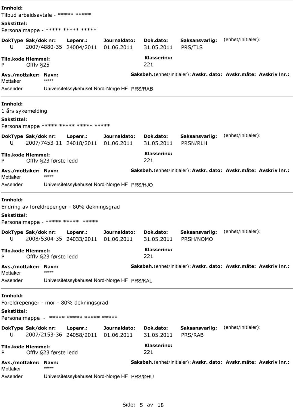 foreldrepenger - 80% dekningsgrad ersonalmappe - ***** ***** ***** 2008/5304-35 24033/2011 RSH/NOMO niversitetssykehuset Nord-Norge HF RS/KAL