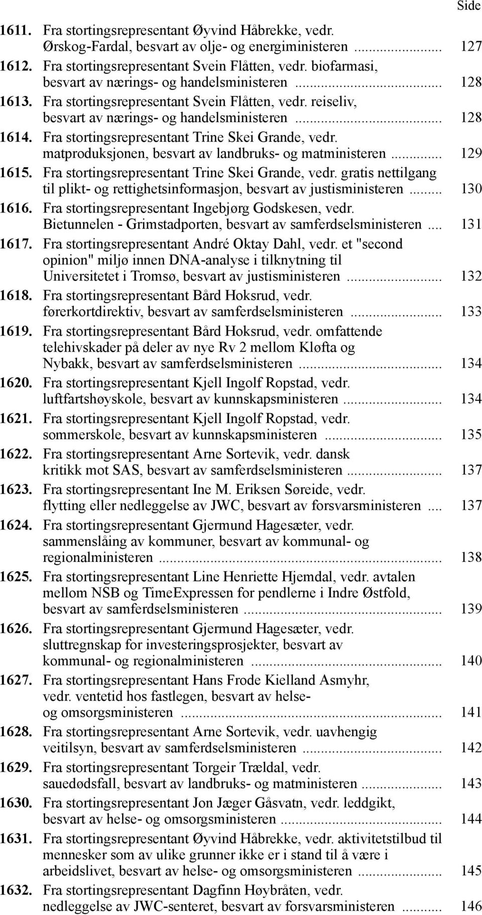 Fra stortingsrepresentant Trine Skei Grande, vedr. matproduksjonen, besvart av landbruks- og matministeren... 129 1615. Fra stortingsrepresentant Trine Skei Grande, vedr.