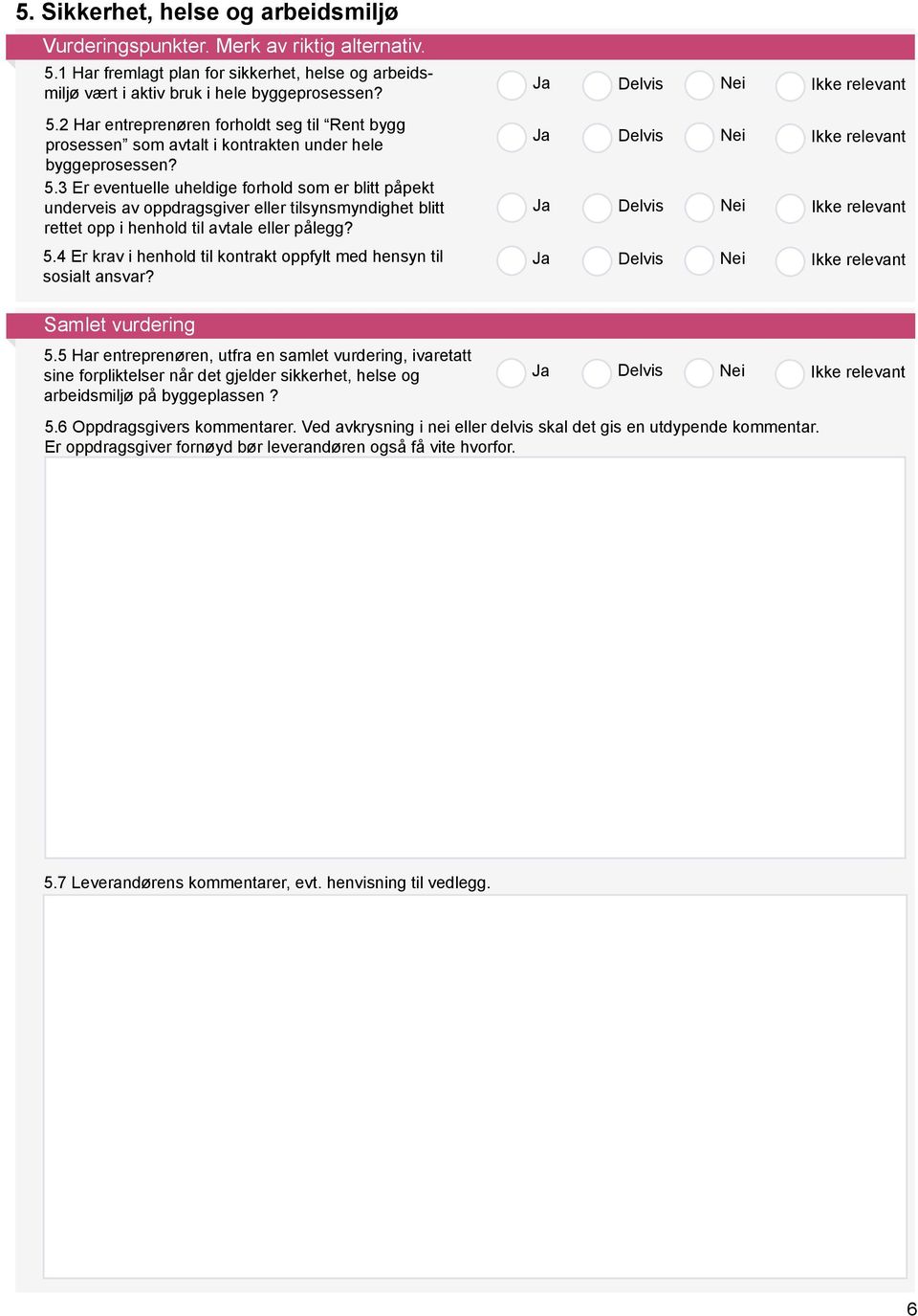 4 Er krav i henhold til kontrakt oppfylt med hensyn til sosialt ansvar? 5.