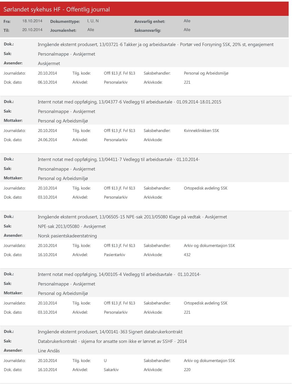 2014 Arkivdel: Personalarkiv Arkivkode: Internt notat med oppfølging, 13/04411-7 Vedlegg til arbeidsavtale - 01.10.