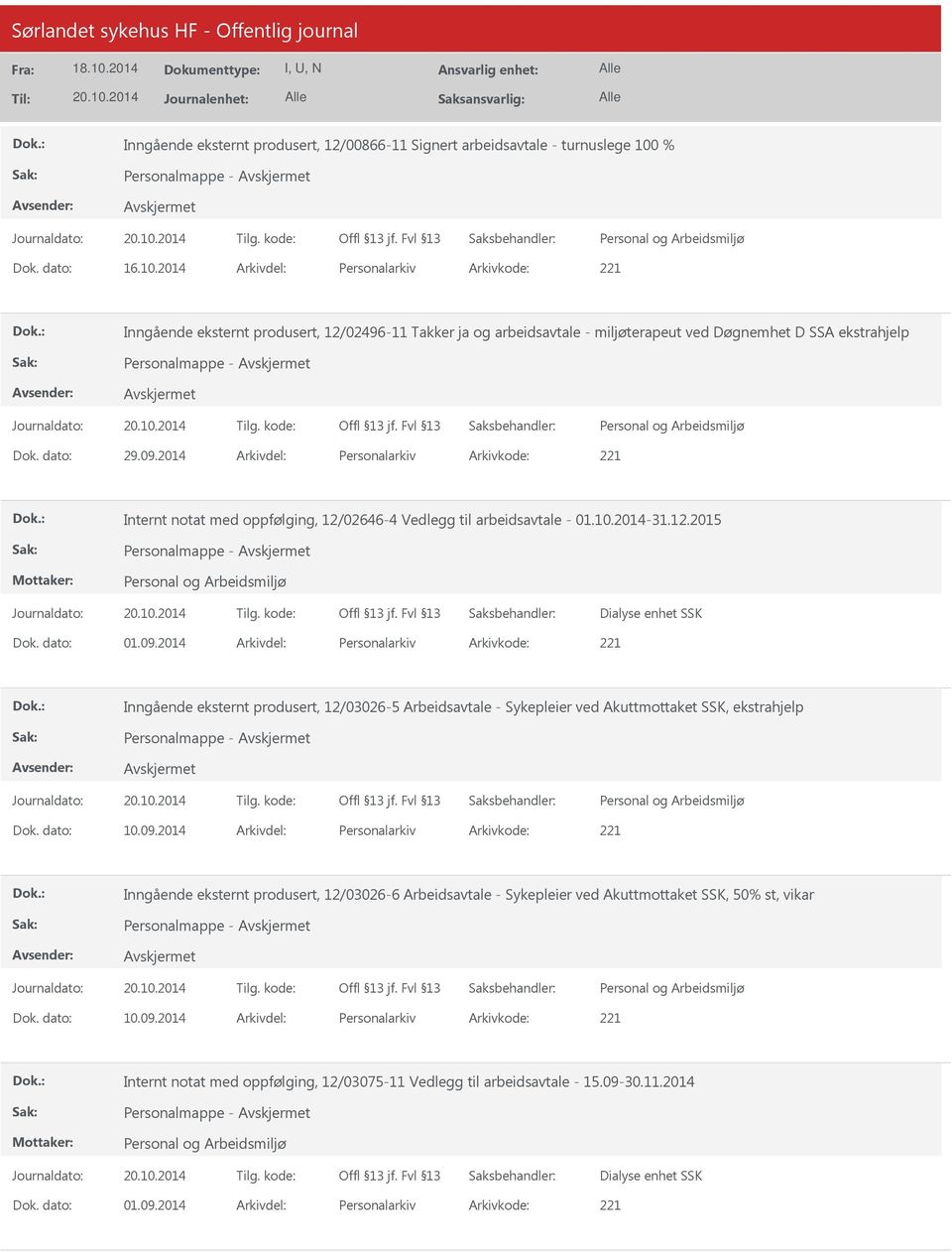 2014 Arkivdel: Personalarkiv Arkivkode: 221 Internt notat med oppfølging, 12/02646-4 Vedlegg til arbeidsavtale - 01.10.2014-31.12.2015 Dialyse enhet SSK Dok. dato: 01.09.