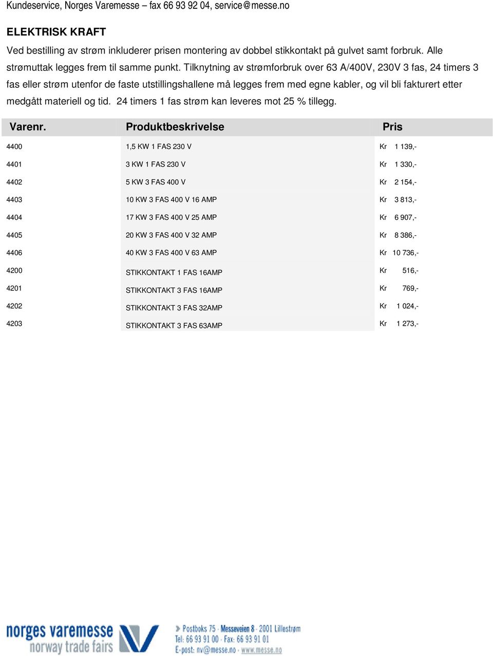 tid. 24 timers 1 fas strøm kan leveres mot 25 % tillegg. Varenr.